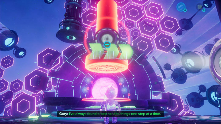 Powróćcie na dół i wyjmijcie sfery ze slotów - Ratchet & Clank Rift Apart: Zbadanie anomalii, kryjówka Rivet - solucja - Ratchet & Clank Rift Apart - poradnik do gry