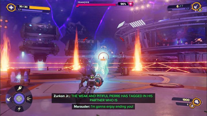 Po rozprawieniu się z falami wrogów czeka Was niemiła niespodzianka - Ratchet & Clank Rift Apart: Pokonanie potworów i Francois na arenie - solucja - Ratchet & Clank Rift Apart - poradnik do gry