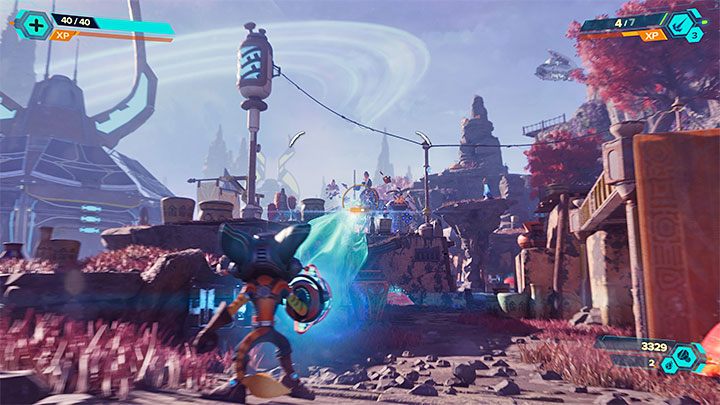 Wioska znajduje się w niewielkiej odległości na wschód stąd - Ratchet & Clank Rift Apart: Powstrzymanie ataku na wioskę - solucja - Ratchet & Clank Rift Apart - poradnik do gry