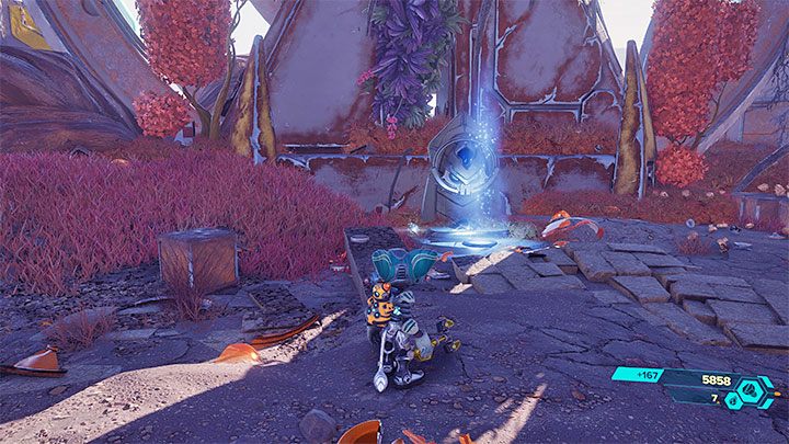 Kapliczka jest w zachodniej części pustkowi - Ratchet & Clank Rift Apart: Zdobycie wiedzy lombaków - solucja, kapliczki - Ratchet & Clank Rift Apart - poradnik do gry