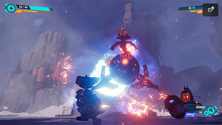 Po dotarciu do świątyni pozbierajcie najbliższe zapasy i przystąpcie do nowych walk, w trakcie których ponownie warto uważać na snajpoboty i dążyć do ich szybkiego unicestwiania - Ratchet & Clank Rift Apart: Znalezienie schematów Wymiaromatu - solucja - Ratchet & Clank Rift Apart - poradnik do gry