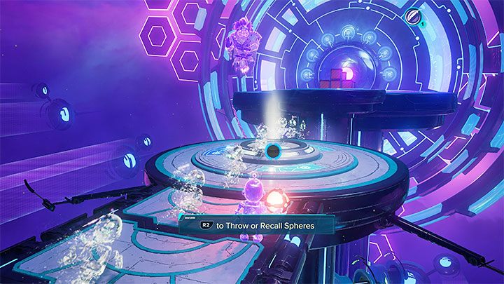 Ze sferą dotrzyjcie w pokazane na obrazku miejsce - Ratchet & Clank Rift Apart: Clank, Sargasso - rozwiązania zagadek, lista - Ratchet & Clank Rift Apart - poradnik do gry