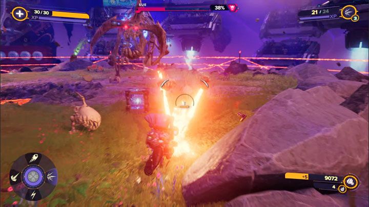 Boss jest w stanie nasyłać mniejsze potwory na bohatera - Ratchet & Clank Rift Apart: Sue, Chmura Szczątków Scarstu - jak pokonać? - Ratchet & Clank Rift Apart - poradnik do gry