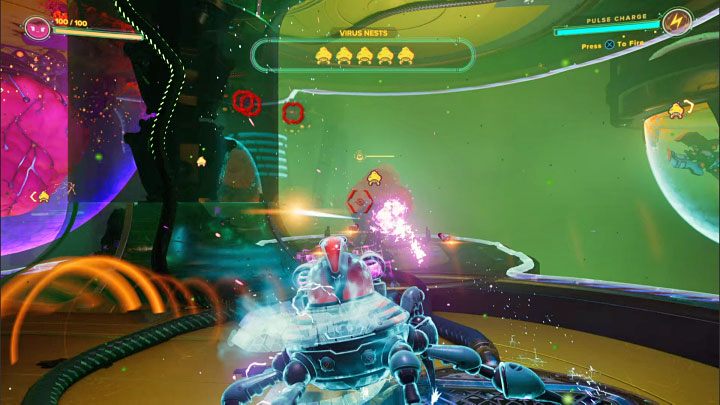 Główny wirus (Master Virus) ochraniany jest przez 5 nowych gniazd wirusów i to nimi musicie zająć się w pierwszej kolejności - Ratchet & Clank Rift Apart: Główny wirus, scena Usterki - jak pokonać? - Ratchet & Clank Rift Apart - poradnik do gry