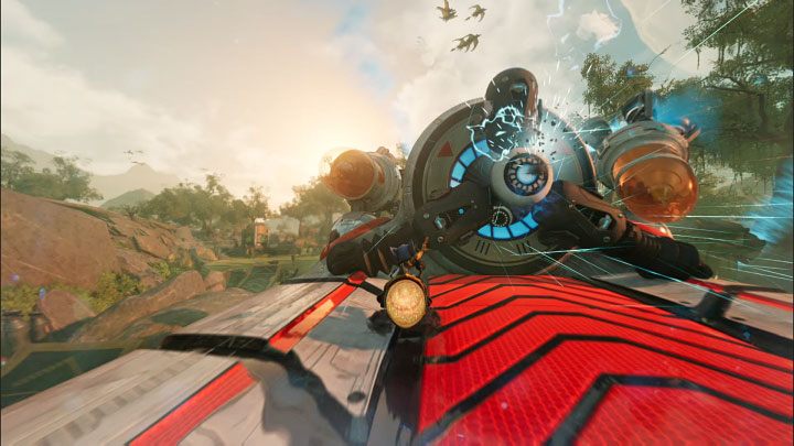 Po udanym lądowaniu nie puszczajcie przycisku dopalacza, tylko doprowadźcie do uderzenia z dużą siłą w okrągły stabilizator lotu zlokalizowany na samym końcu ścieżki z czerwonymi strzałkami - Ratchet & Clank Rift Apart: Troponoga, Sargasso - jak pokonać bossa? - Ratchet & Clank Rift Apart - poradnik do gry