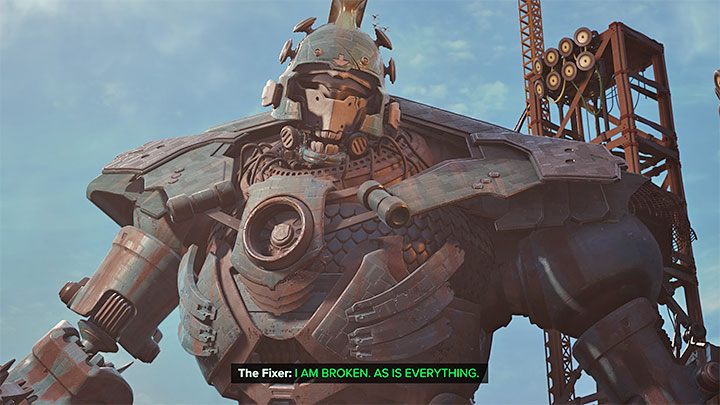 Dla przypomnienia Naprawiacz (Fixer) to wielka maszyna krocząca, którą widzieliście w tle w trakcie eksploracji innych obszarów na Torren IV - Ratchet & Clank Rift Apart: Ucieczka przed Naprawiaczem - solucja - Ratchet & Clank Rift Apart - poradnik do gry