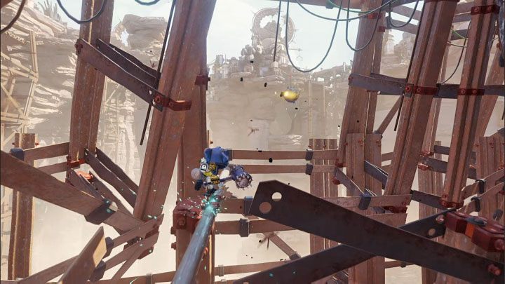 Po zjechaniu po przekrzywionej półce znajdziecie się na kolejnej szynie - Ratchet & Clank Rift Apart: Ucieczka przed Naprawiaczem - solucja - Ratchet & Clank Rift Apart - poradnik do gry