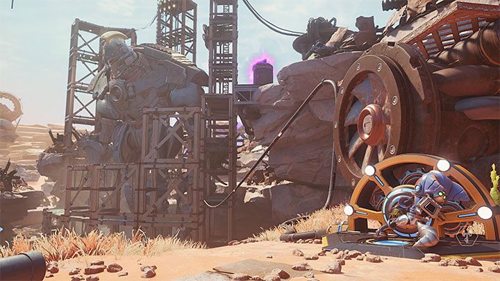 Docelowo dotrzecie do korby zlokalizowanej obok wielkiej nieaktywnej maszyny - Naprawiacza - Ratchet & Clank Rift Apart: Zresetowanie Naprawiacza - solucja - Ratchet & Clank Rift Apart - poradnik do gry