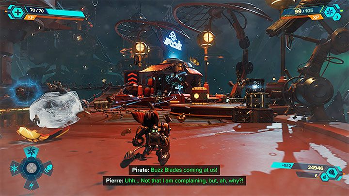 Skorzystajcie z rampy żeby wykonać skok w stronę okrągłej centralnej platformy - Ratchet & Clank Rift Apart: Uratowanie Pierrea Le Fer - solucja - Ratchet & Clank Rift Apart - poradnik do gry