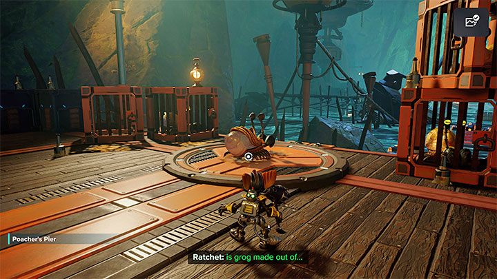 Przeskakujcie na kolejne wyspy i unikajcie kontaktu z wodą, gdyż po okolicy pływają mięsożerne ryby - Ratchet & Clank Rift Apart: Zaliczenie pirackich prób - solucja - Ratchet & Clank Rift Apart - poradnik do gry