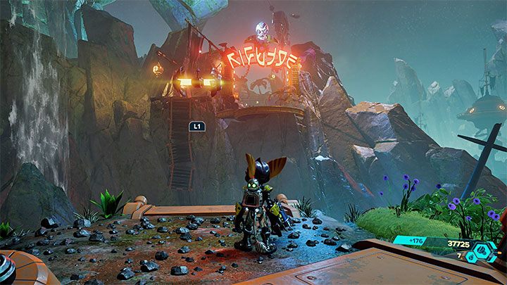 W celu przedostania się na Górę Czaszki dotrzyjcie na oznaczoną przez grę malutką wyspę w północno-zachodniej części zbiornika - Ratchet & Clank Rift Apart: Zaliczenie pirackich prób - solucja - Ratchet & Clank Rift Apart - poradnik do gry