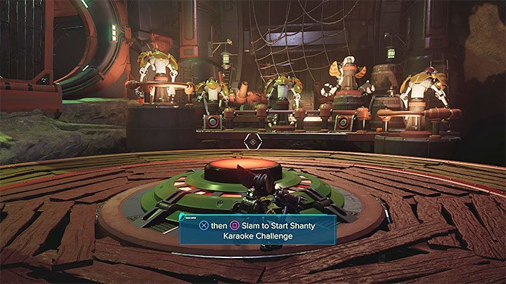 Próba karaoke (Karaoke Challenge) dotyczy idealnego powtarzania odśpiewywanych pirackich piosenek (Shanty) - Ratchet & Clank Rift Apart: Zaliczenie pirackich prób - solucja - Ratchet & Clank Rift Apart - poradnik do gry