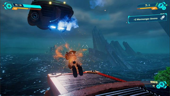 Nad statkiem, na którym wylądowaliście, regularnie przelatuje inna wroga jednostka - Ratchet & Clank Rift Apart: Ochranianie Kapitana Quantum - solucja - Ratchet & Clank Rift Apart - poradnik do gry