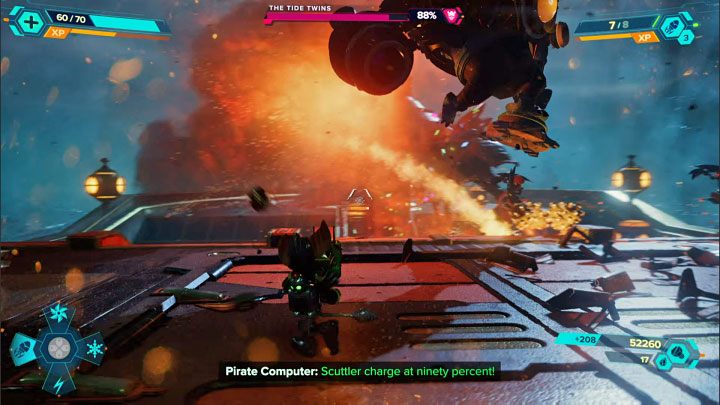 Bliźniacy dysponują bardzo podobnymi atakami do innych mechanicznych przeciwników spotykanych w poprzednich lokacjach i etapach - Ratchet & Clank Rift Apart: Ochranianie Kapitana Quantum - solucja - Ratchet & Clank Rift Apart - poradnik do gry