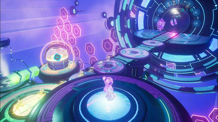 Uaktywnienie generatora spowoduje obrócenie o 90 stopni okolicznej dużej platformy - Ratchet & Clank Rift Apart: Ochrona Mortów i uwolnienie Troponogi - solucja - Ratchet & Clank Rift Apart - poradnik do gry