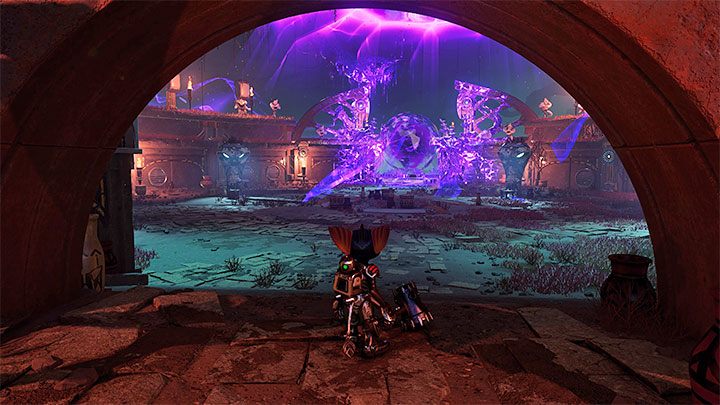 Ostatni portal pozwoli Wam dotrzeć do tajnej komnaty katakumb, w której spotkacie mnichów - Ratchet & Clank Rift Apart: Dotarcie do anomalii w katakumbach - solucja - Ratchet & Clank Rift Apart - poradnik do gry