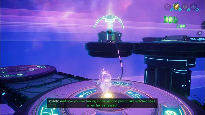 Zacznijcie od wykonania podwójnego skoku nad przepaścią żeby wylądować na półce z elektryczną sferą (Electric Sphere) - Ratchet & Clank Rift Apart: Dotarcie do anomalii w katakumbach - solucja - Ratchet & Clank Rift Apart - poradnik do gry