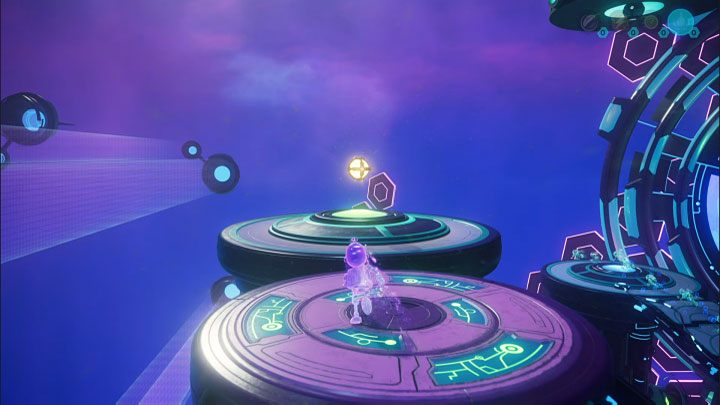 Pozostańcie w miejscu i zaczekajcie aż projekcje dobiegną do płyty naciskowej z obrazka 1 - Ratchet & Clank Rift Apart: Dotarcie do anomalii w katakumbach - solucja - Ratchet & Clank Rift Apart - poradnik do gry