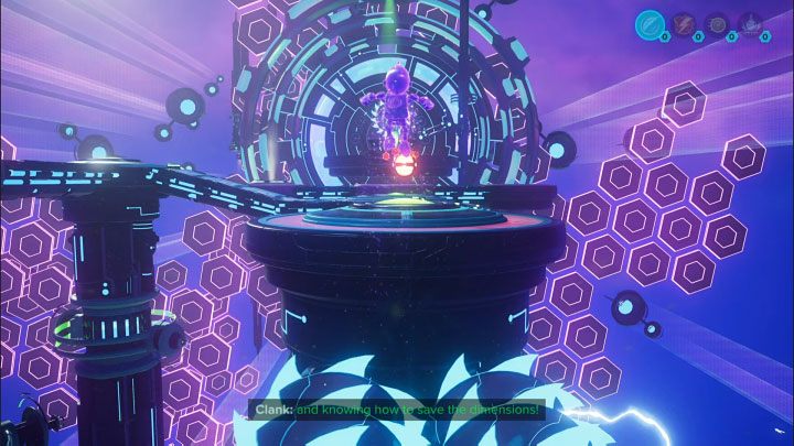 Wyruszcie prosto i wykonajcie podwójny skok nad kolcami żeby dotrzeć do sfery podniesienia (Lift Sphere) - Ratchet & Clank Rift Apart: Dotarcie do anomalii w katakumbach - solucja - Ratchet & Clank Rift Apart - poradnik do gry