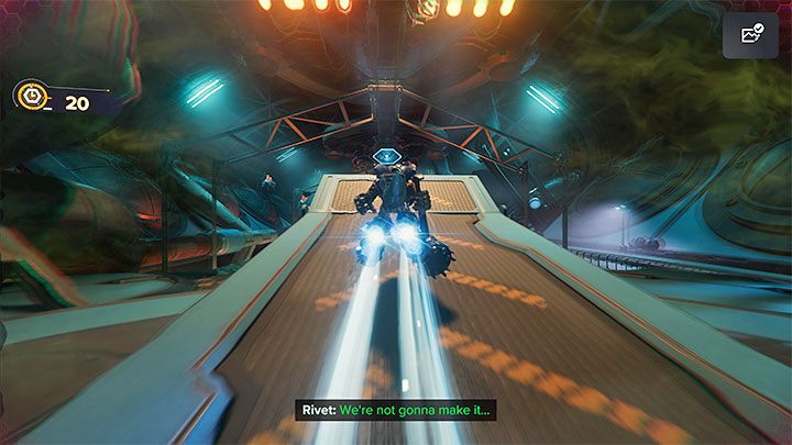 Rozpocznie się scena pościgu za klatką, która zacznie się przemieszczać - Ratchet & Clank Rift Apart: Podążanie za celą - solucja - Ratchet & Clank Rift Apart - poradnik do gry