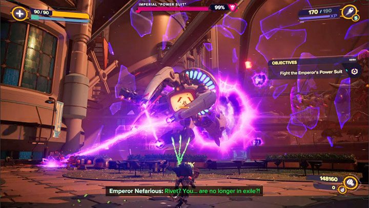W pierwszej części finałowej bitwy do pokonania jest Imperialna maszyna (Imperial Power Suit) - Ratchet & Clank Rift Apart: Rozpoczęcie finału i pokonanie imperatora - solucja - Ratchet & Clank Rift Apart - poradnik do gry