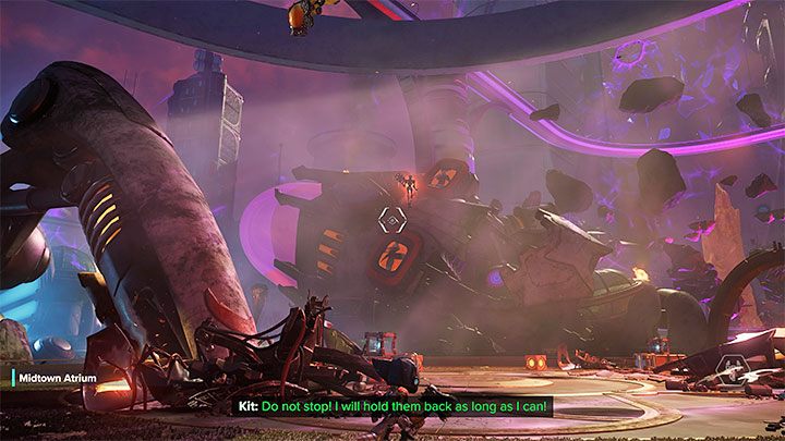 W finałowej trzeciej bitwie stoczycie bezpośredni pojedynek z Imperatorem Nefariousem (Emperor Nefarious) w atrium i boss osobiście będzie latał nad areną walk - Ratchet & Clank Rift Apart: Rozpoczęcie finału i pokonanie imperatora - solucja - Ratchet & Clank Rift Apart - poradnik do gry