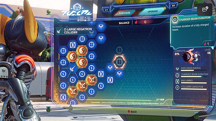 Zakupione bronie Omega możecie rozwijać aż do 10 poziomu - na drzewku rozwoju pojawią się nowe pozycje i tak samo jak w przypadku poprzednich ulepszeń wymagają one wydawania rarytanium - Ratchet & Clank Rift Apart: Tryb wyzwań NG+ - Ratchet & Clank Rift Apart - poradnik do gry