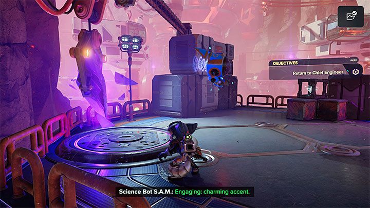 Po uderzeniu w blizon znajdziecie się obok trzeciego bota - Ratchet & Clank Rift Apart: Spotkanie z inżynierem, poszukiwania botów - solucja - Ratchet & Clank Rift Apart - poradnik do gry