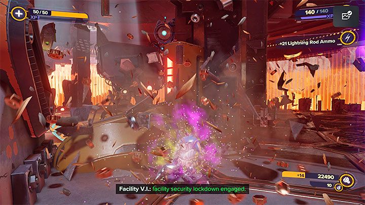 Możecie wyruszyć z powrotem do centralnej lokacji, w której przebywa Główny inżynier - w dotarciu do celu pomóżcie sobie przyciągnięciem się do szczeliny i użyciem ruchomej platformy - Ratchet & Clank Rift Apart: Spotkanie z inżynierem, poszukiwania botów - solucja - Ratchet & Clank Rift Apart - poradnik do gry