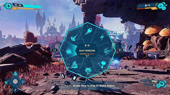 Rozwijane menu broni wyświetla się po przytrzymaniu Trójkąta - Ratchet & Clank Rift Apart: Broń - jak wybrać? - Ratchet & Clank Rift Apart - poradnik do gry