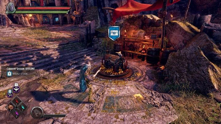 Drewniana skrzynia w obozie Kelvins Cairn przechowuje wszystkie łupy, jakie udało Wam się zdobyć w trakcie przechodzenia misji - Dark Alliance: Obóz Kelvins Cairn - Dark Alliance - poradnik do gry