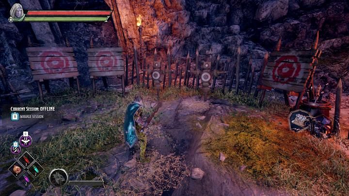 Na obszarze obozu Kelvins Cairn znajdziecie kącik treningowy, a w nim dwie kukły, na których możecie przećwiczyć korzystanie z umiejętności lub nauczyć się wykonywania złożonych kombinacji ciosów - Dark Alliance: Obóz Kelvins Cairn - Dark Alliance - poradnik do gry