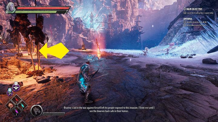 Po wyjściu z jaskini skręćcie w lewą stronę na pierwszym rozwidleniu - przejście zostało oznaczone żółto strzałką - Dark Alliance: Legendarne przedmioty - jak farmić? - Dark Alliance - poradnik do gry