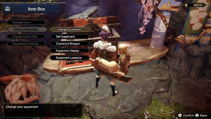 Aby zmienić Florię, należy skorzystać ze skrzyni na przedmioty i przejść do opcji zarządzania wyposażeniem - Monster Hunter Rise: Floria - Monster Hunter Rise - poradnik do gry