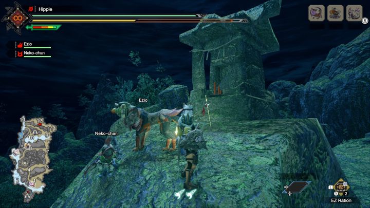 3 stara wiadomość znajduje się na obszarze nr 12, na wzniesieniu przy małej kaplicy - Monster Hunter Rise: Stare wiadomości - Ruiny Świątynne, znajdźki, mapa - Monster Hunter Rise - poradnik do gry