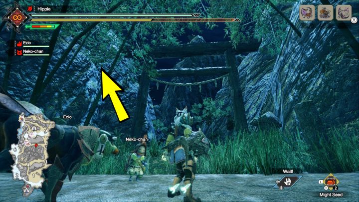 6 stara wiadomość znajduje się między obszarem 7 i 8 - Monster Hunter Rise: Stare wiadomości - Ruiny Świątynne, znajdźki, mapa - Monster Hunter Rise - poradnik do gry