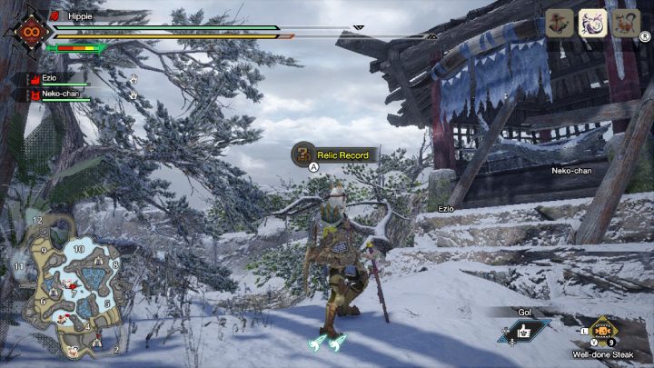 1 stara wiadomość znajduje się przy małym budynku, na szczycie góry, niedaleko obszaru nr 7 - Monster Hunter Rise: Stare wiadomości - Wyspy Mroźne, znajdźki, mapa - Monster Hunter Rise - poradnik do gry