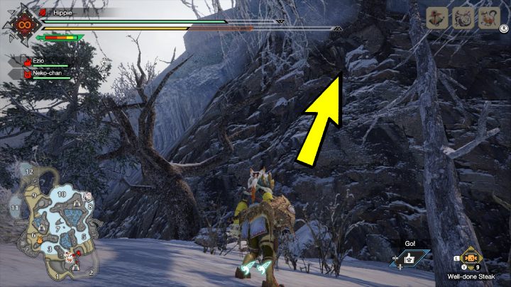 3 stara wiadomość znajduje się w okolicach 4 obszaru - Monster Hunter Rise: Stare wiadomości - Wyspy Mroźne, znajdźki, mapa - Monster Hunter Rise - poradnik do gry