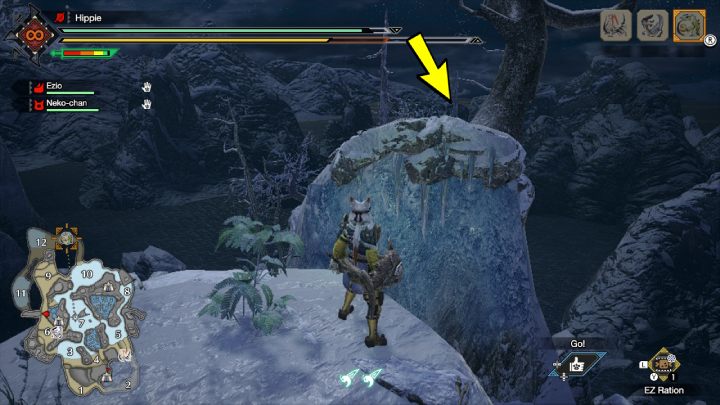 3 stara wiadomość o Furii jest na lodowej skale na krańcu mapy, w pobliżu obszaru nr 6 - Monster Hunter Rise: Stare wiadomości - Wyspy Mroźne, znajdźki, mapa - Monster Hunter Rise - poradnik do gry