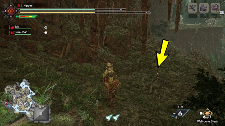 1 stara wiadomość znajduje się nad głównym obozem - Monster Hunter Rise: Stare wiadomości - Zatopiony Las, znajdźki, mapa - Monster Hunter Rise - poradnik do gry