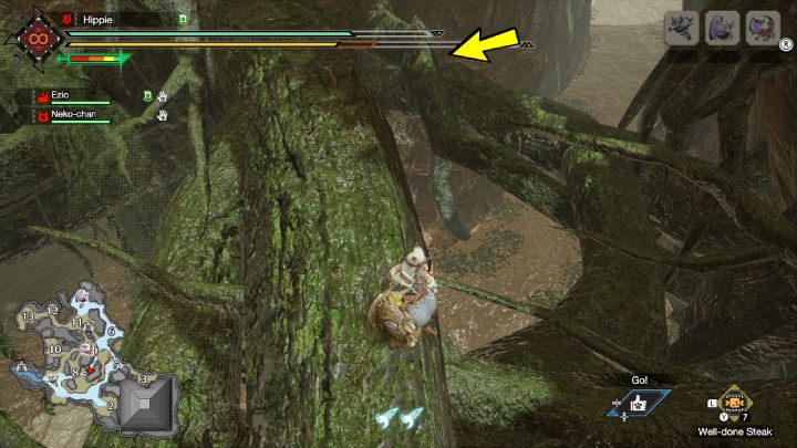 2 stara wiadomość znajduje się w obszarze nr 4, na gałęzi drzewa - Monster Hunter Rise: Stare wiadomości - Zatopiony Las, znajdźki, mapa - Monster Hunter Rise - poradnik do gry