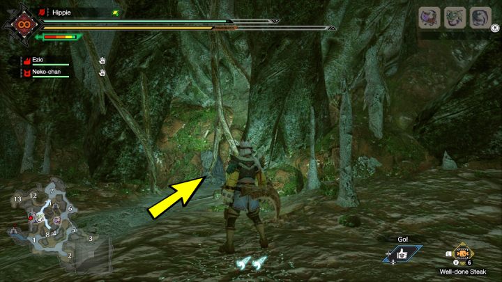 5 stara wiadomość znajduje się w małej jaskini, w podziemiach obszaru nr 10 - Monster Hunter Rise: Stare wiadomości - Zatopiony Las, znajdźki, mapa - Monster Hunter Rise - poradnik do gry