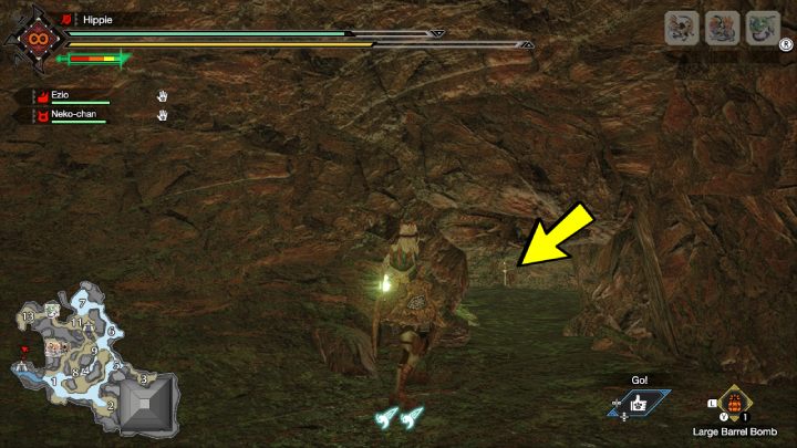 9 stara wiadomość znajduje się w małej jaskini między głównym obozem a obszarem nr 13 - Monster Hunter Rise: Stare wiadomości - Zatopiony Las, znajdźki, mapa - Monster Hunter Rise - poradnik do gry