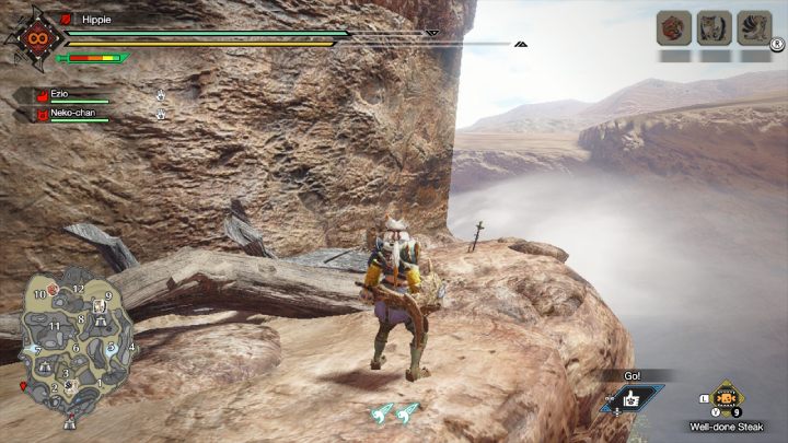 1 stara wiadomość znajduje się na skraju mapy, w okolicach obszaru nr 2 - Monster Hunter Rise: Stare wiadomości - Równiny Piasku, znajdźki, mapa - Monster Hunter Rise - poradnik do gry