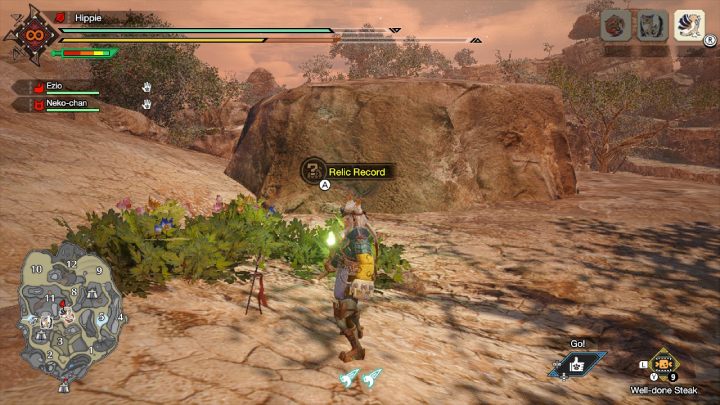 4 stara wiadomość została ukryta w krzakach, w pobliżu obszaru nr 11 - Monster Hunter Rise: Stare wiadomości - Równiny Piasku, znajdźki, mapa - Monster Hunter Rise - poradnik do gry