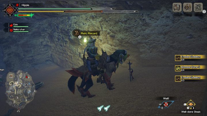 9 stara wiadomość ukryta jest pod powierzchnią ziemi obszaru nr 9, w południowym pomieszczeniu - Monster Hunter Rise: Stare wiadomości - Równiny Piasku, znajdźki, mapa - Monster Hunter Rise - poradnik do gry