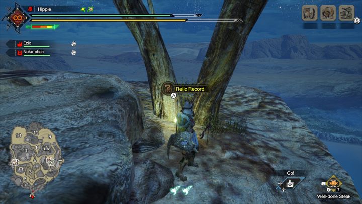 8 stara wiadomość o Furii znajduje się na skale, nad głównym obozem - Monster Hunter Rise: Stare wiadomości - Równiny Piasku, znajdźki, mapa - Monster Hunter Rise - poradnik do gry