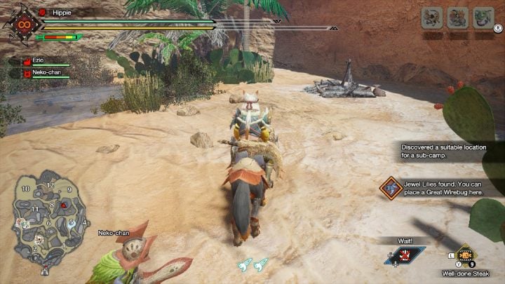 Podobóz nr 2 znajduje się w pobliżu obszaru nr 8 i 9, przy małym zbiorniku wodnym - Monster Hunter Rise: Podobóz - Równiny Piasku, znajdźki, mapa - Monster Hunter Rise - poradnik do gry