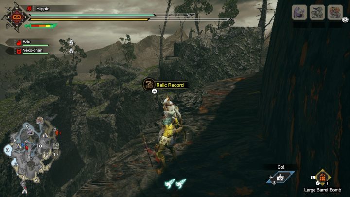 3 stara wiadomość znajduje się na półce skalnej, w pobliżu obszaru nr 7 - Monster Hunter Rise: Stare wiadomości - Jaskinie Lawy, znajdźki, mapa - Monster Hunter Rise - poradnik do gry