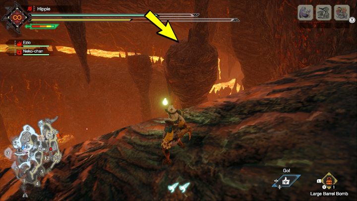 4 stara wiadomość znajduje się pod powierzchnią ziemi, niedaleko obszaru nr 13 - Monster Hunter Rise: Stare wiadomości - Jaskinie Lawy, znajdźki, mapa - Monster Hunter Rise - poradnik do gry